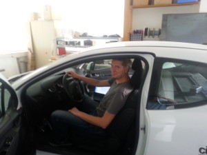 David in one of the driving simulators